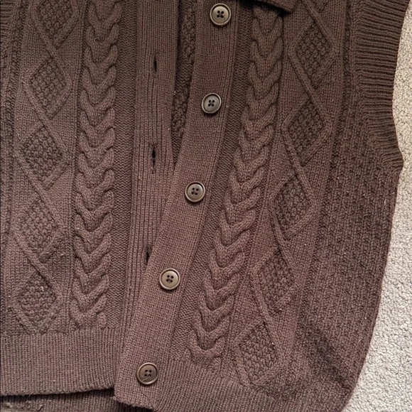 Sunday Best Dark Brown Wool Cable Knit Button-Up Sweater Vest - Picture 2 of 2